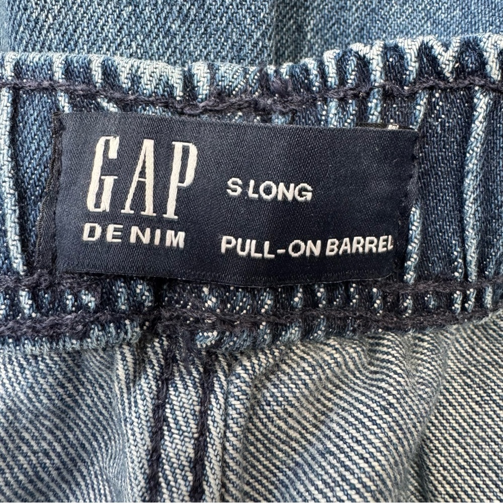 Gap Mid Rise Supersoft Pull On Barrel Leg Jeans Women Small Long NWT - Picture 10 of 13